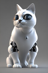 3D Render of a Cute Cat, 3D Illustration, AI Generated, white cat, cat robot.