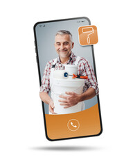 Professional service online on smartphone: painter © stokkete