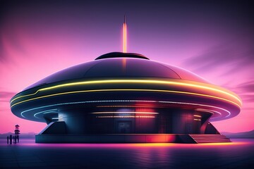 Fototapeta na wymiar Futuristic Science Fiction Architecture Buildings. Created with generative AI, Artificial Intelligence
