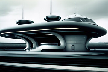 Futuristic Science Fiction Architecture Buildings. Created with generative AI, Artificial Intelligence