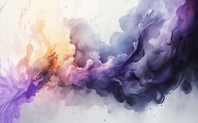 Abstract watercolor background with smoke. Generative AI technology.