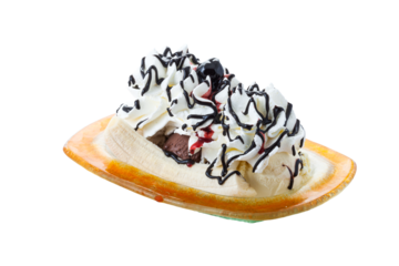 Delicious ice cream banana split sundae