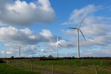 Wind turbines for electric power production, Wexford, Ireland.