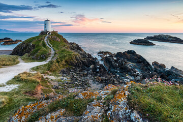 The picturesque Twr Mawr lighthouse  on the island of Ynys Llanddwyn in Anglesey, North Wales.
