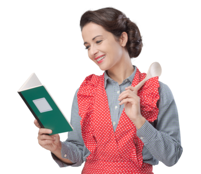 Vintage woman with cookbook