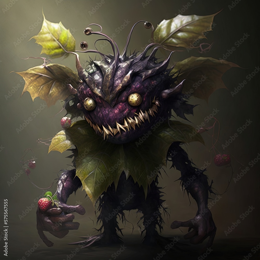 Wall mural fantasy rpg blackberry goblin illustration, created with generative ai