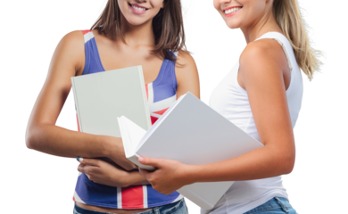 Young female students learning English