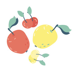 Vector illustration set of apples and cherries.Red and yellow apples and cherries.