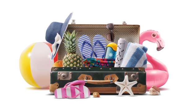 Beach accessories and vintage suitcase - Powered by Adobe