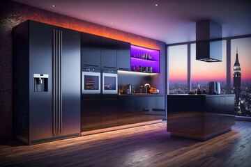 Plakat Modern kitchen interior, super photo realistic background generative ai