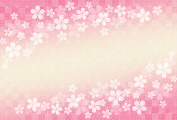 桜の花と麻の葉模様と市松模様の和紙の背景