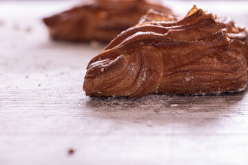 Close up of fragrant croissant dough on a wooden kitchen table