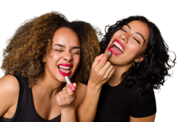 Two best friends, an Afro and Latina, get ready for a night out, laughing and having a great time while getting glam.