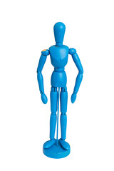 Articulated wooden mannequin isolated on white background