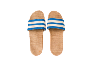 Blue beach sandals isolated on white background.