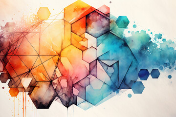 Abstract geometric in the watercolor style background with splashes, generative ai backdrop