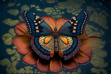 Fototapeta na wymiar butterfly sitting on top of a flower