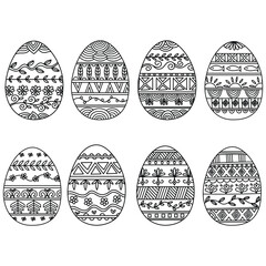 Hand drawn Easter egg collection in doodle art style and white background
