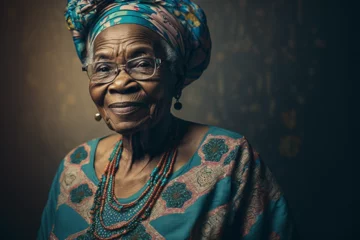 Fototapeten Generative AI. Elder yoruba woman wearing adire © Malik Afegbua
