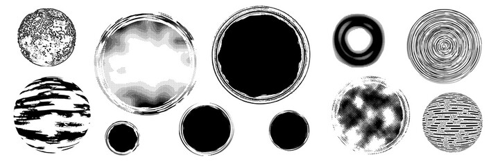 Set of round elements for vector design, black on white