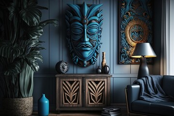 Household Blue Tiki Mask Goddess Decoration Generative AI