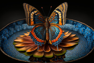 Fototapeta na wymiar blue and orange butterfly sitting on top of a flower