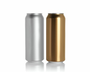 Aluminum cans with drinks on white background