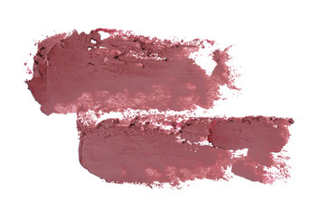 Smears of beautiful lipstick on white background, top view