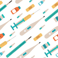 Seamless pattern of medical devices. Vector illustration on a white background.
