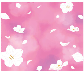 水彩画背景に桜のイラスト｜花が舞う｜6:5