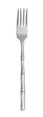 One new shiny fork isolated on white, top view