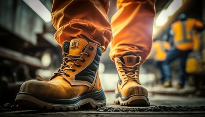 Close-up of Durable Work Shoes for On-Site Protection, Generative Ai