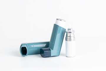 Ashtma inhaler isolated on white background.