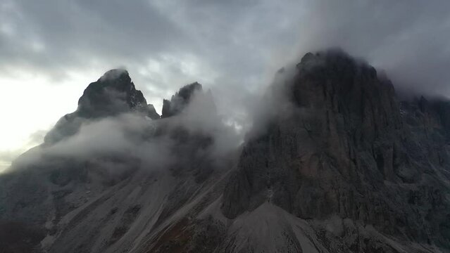 Aerial video of Monte Re Gosla in the Italian Dolomites (Passo Gio)