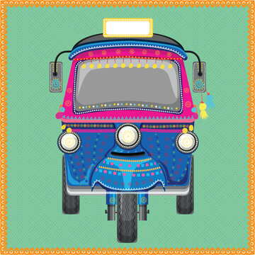 indian art syle auto rickshaw illustration vector art of indian colorful auto
