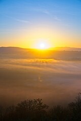 Fototapeta na wymiar Sunrise and Fog at Umbria, Italy