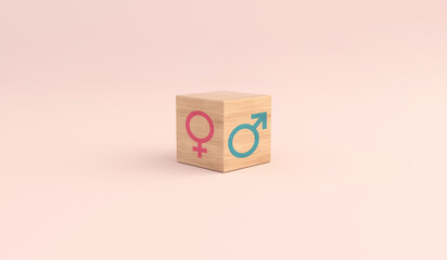 Male and female gender icons against pink background. Gender equality concept.