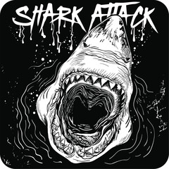 Hand-drawn great white .shark attack.