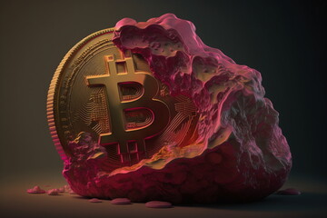 bitcoin being mined from a rock. AI Generated - obrazy, fototapety, plakaty