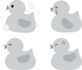 ゆるかわなおもちゃのアヒル4種セット　グレースケール