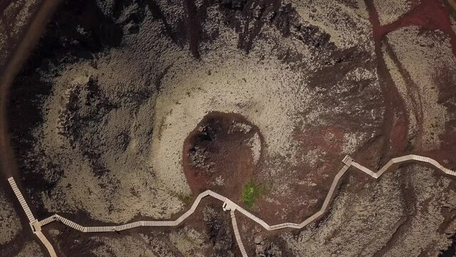 Aerial Drone footage of Grabrok Crater in summer, Iceland. Landscape Near Borgarfjordur Area In West Iceland. High quality 4k footage.