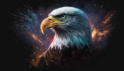USA 4th of july independence day bald eagle with american flag with fireworks, Generative ai