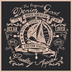 Heritage Sailing elements vector illustration.Shirt graphic design