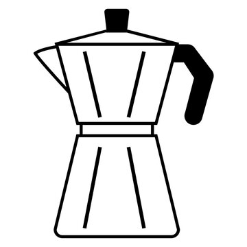 Silueta aislada de cafetera vintage de metal con l&iacute;neas