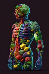 Obraz na płótnie Canvas Man is made of vegetables and fruit. Vegan lifestyle concept, Healthy food fitness generative ai