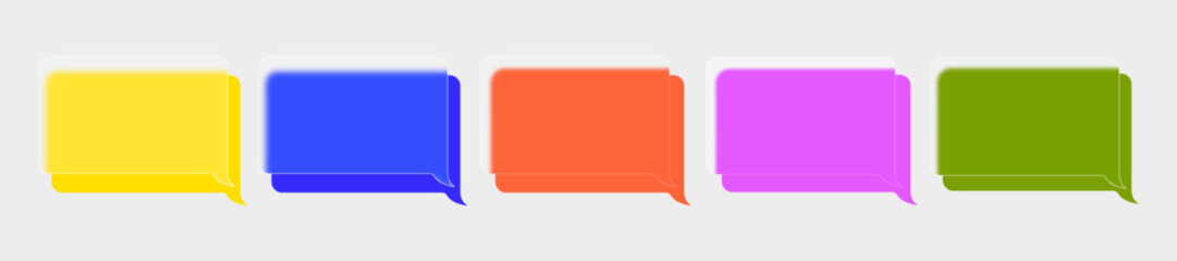 Icons of messages, comments, reviews of different colors in the style of glass morphism