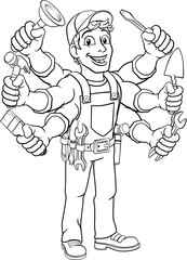 Handyman Cartoon Tools Caretaker Construction Man