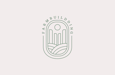 Farm building tower vector logo vintage design template line art icon