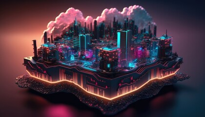 Smart city on circuit board background. Futuristic cyberspace concept. Generative Ai	
