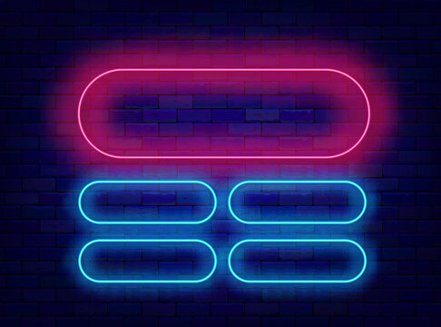 Question and answers neon grid template. Pink and blue ellipse frames. Luminous border. Vector stock illustration